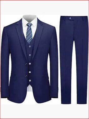 3 Piece Men's Slim Fit Suit Set Jacket Vest Pants Tie